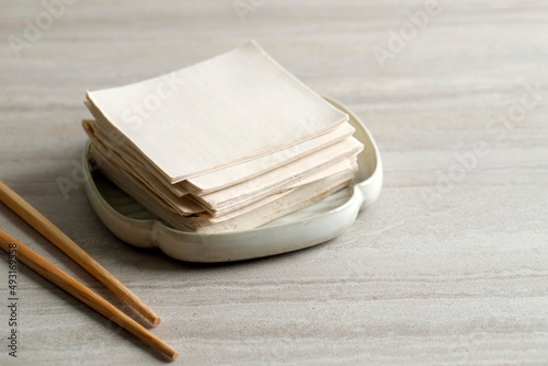 Homemade Stacked Wonton Wrapper or Wonton Sheet.