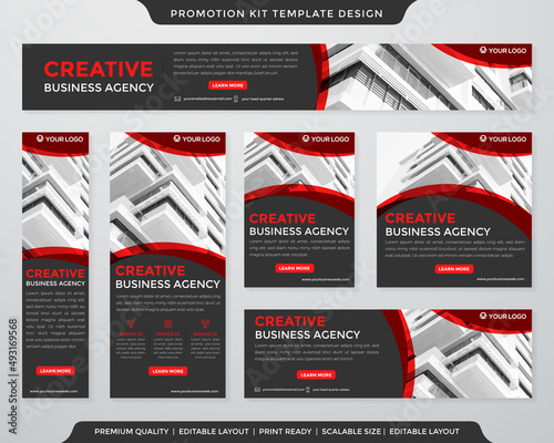 set of promotion kit banner template design with modern and minimalist concept user for web page, ads, annual report, banner, background, backdrop, flyer, brochure, card, poster, presentation layout