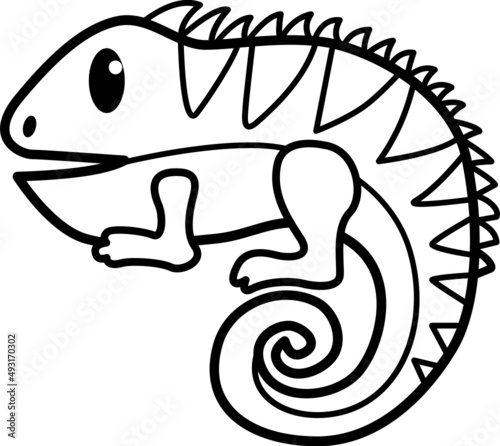 Iguana cartoon drawing for coloring book