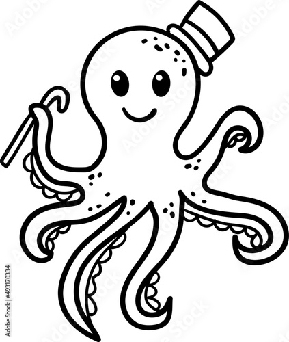 Octopus cartoon drawing for coloring book