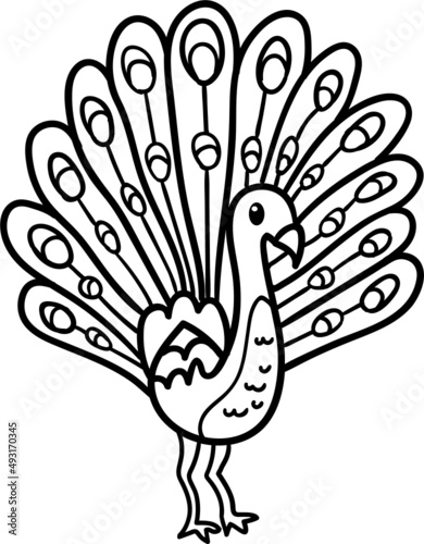 Peacock cartoon drawing for coloring book