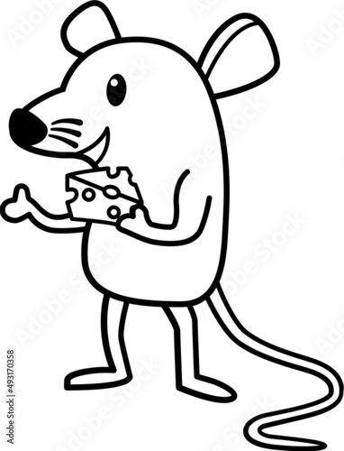 Rat with Cheese cartoon drawing for coloring book © kraphix