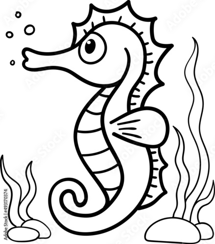 Seahorse cartoon drawing for coloring book