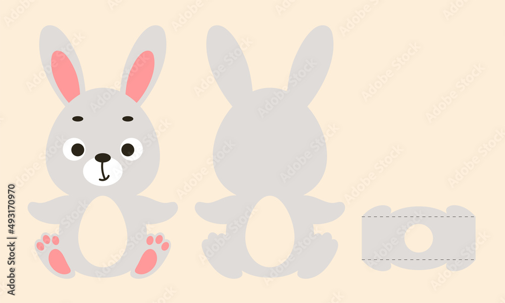 Party favor bunny chocolate egg holder. Retail paper box for the easter egg. Printable color scheme. Print, cut out, glue. Vector stock illustration Party favor bunny chocolate egg holder. Retail paper box for the easter egg. Printable color scheme. Print, cut out, glue. Vector stock illustration