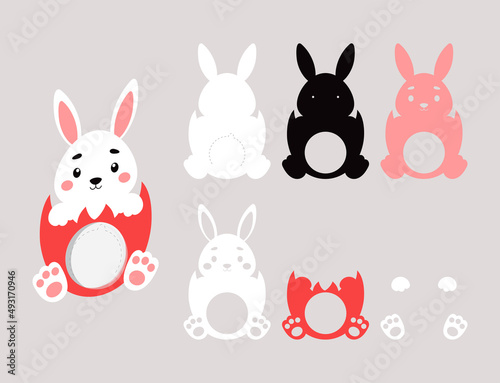 Party favor bunny candy holder. Layered paper decoration treat holder for dome. Hanger for sweets, candies for birthday, baby shower, Easter, Christmas. Print, cut out, glue. Vector illustration
