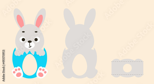 Cute easter bunny chocolate egg holder. Printable color scheme. Print, cut out, glue. Retail paper box for the easter egg. Vector stock illustration