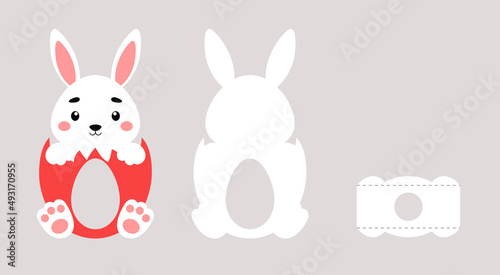 Party favor bunny chocolate egg holder. Printable color scheme. Print, cut out, glue. Retail paper box for the easter egg. Vector stock illustration