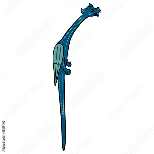 Medieval winged dragon. Gothic illuminated manuscript design. Fantastic animal. Isolated vector illustration.