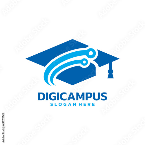 Digital campus logo vector. Technology-based college logo template design concept.