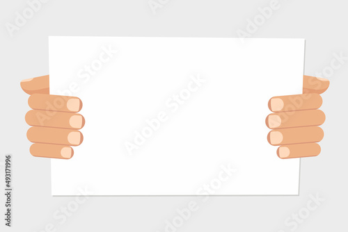Hands holding blank paper board, vector eps