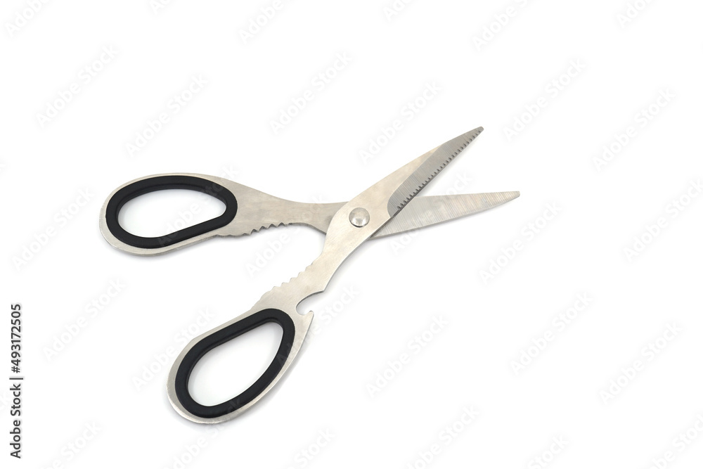 Black steel scissors isolated on white background. Black steel scissors isolated on white background.