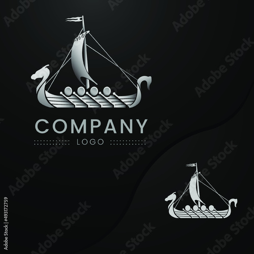 viking ship drakkar vector logo
