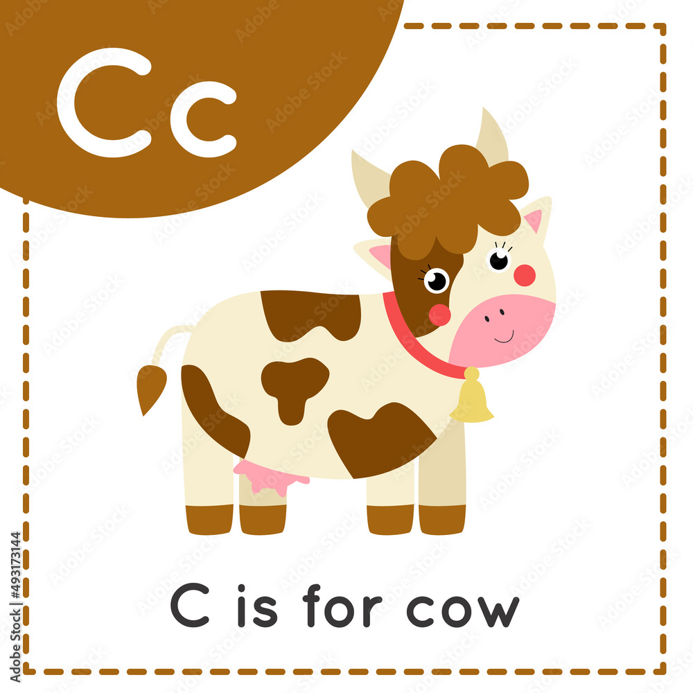 Learning English alphabet for kids. Letter C. Cute cartoon cow. Stock ...