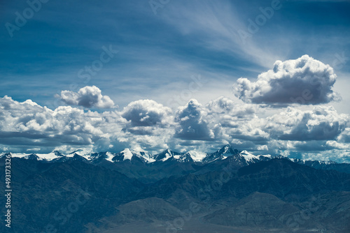 clouds over the snow covered mountains