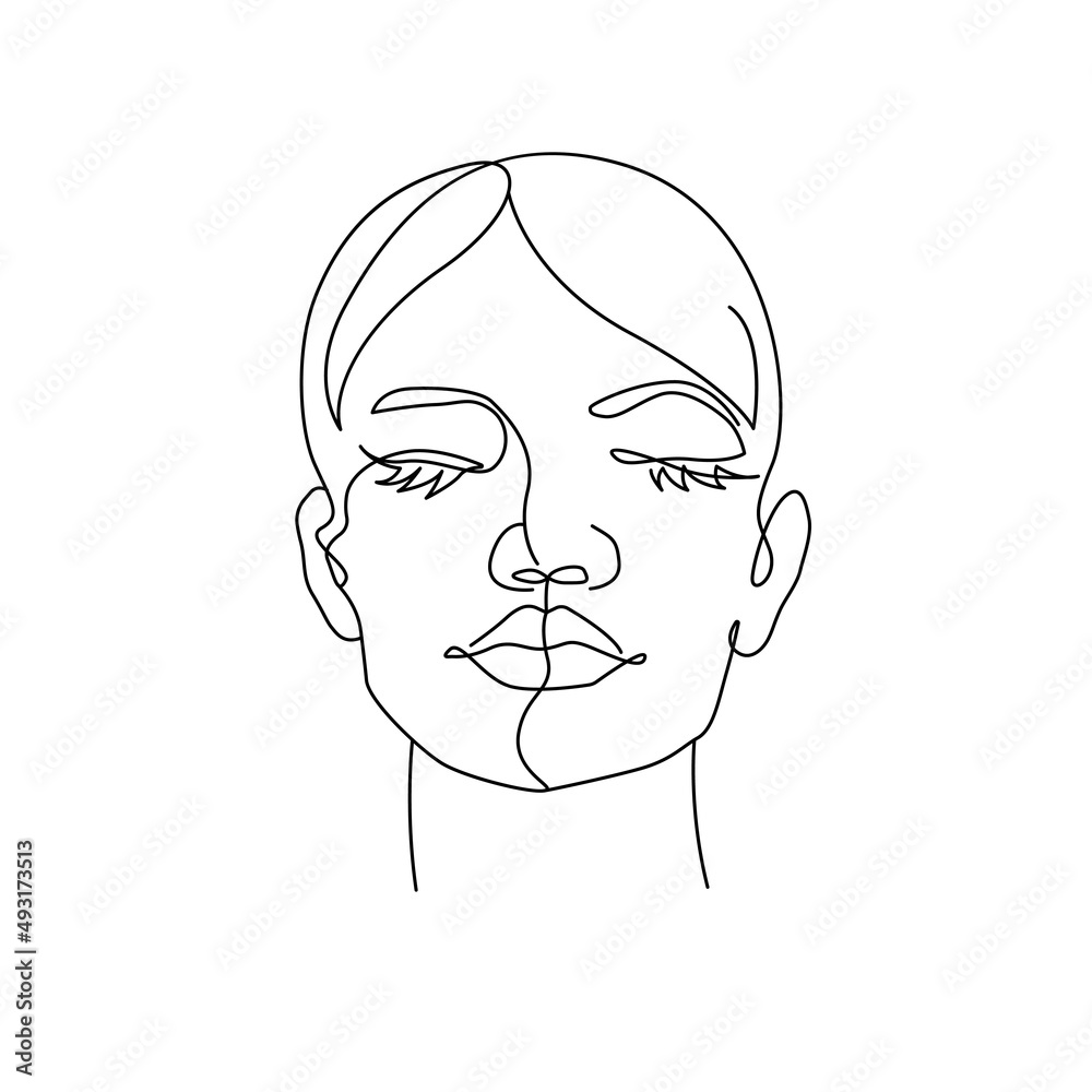 Face Portrait Abstract Line Art Illustration. Vector Creative One Line