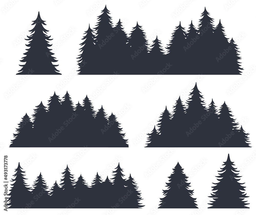 Forest silhouette set for emblem and logo. Wild trees or nature ...