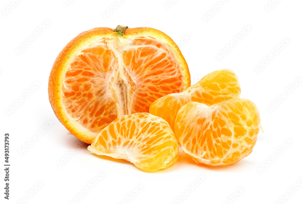 Ripe orange fruit. Orange full macro shoot fruit healthy food ingredient. Organic fresh orange isolated on white.	