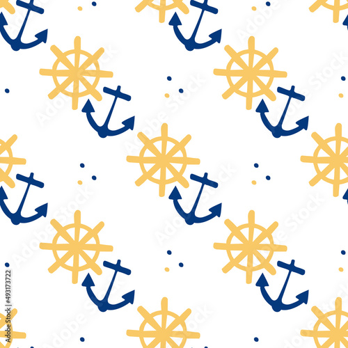 Seamless pattern with anchor and rudder. Can be used for wallpapers, web page backgrounds, fabric prints.