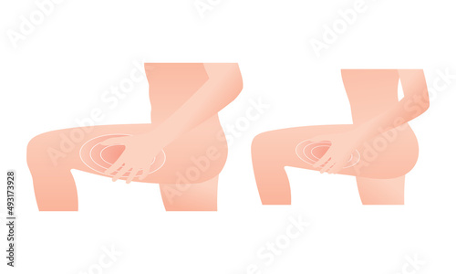 People with thigh acute muscle and waist with body aches. Medical health care concept. Muscle strain. vector illustration isolated