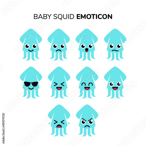 Squid emoticon design set vector