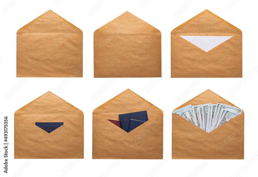 Recycled craft paper envelope isolated white background Recycled craft paper envelope isolated white background