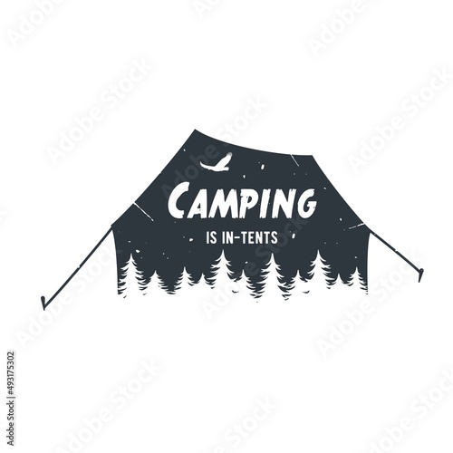 Camping outdoor adventure travel symbol, camp tent grange print