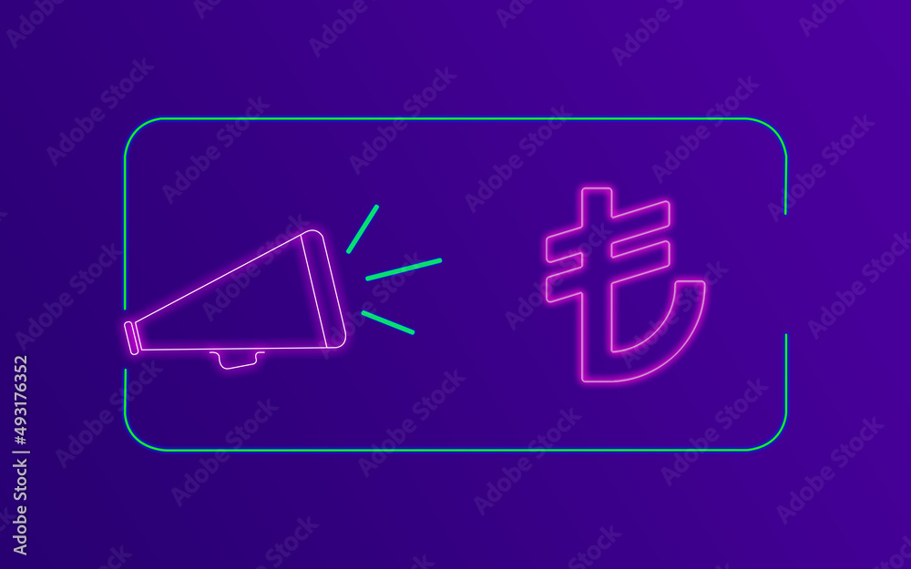 Turkish Lira Symbol Currency Concept with Neon Colors on Purple Gradient Background Turkish Lira Symbol Currency Concept with Neon Colors on Purple Gradient Background