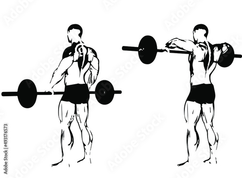 Exercising. Front shoulder broach with barbell
