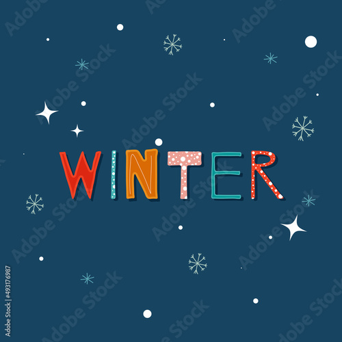 Winter background with decorative elements. Template for banner, poster, card, invitation, postcard, greeting, wallpaper. Flat vector illustration