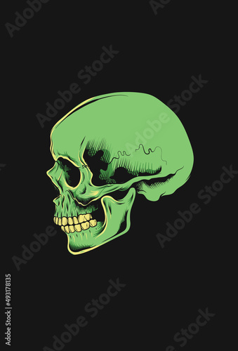 Dark art Art work Skull Demon Head human with green color Illustration Black art
