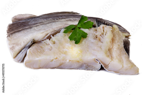 fresh cod pieces isolated on white