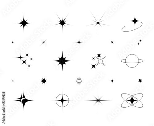 Shiny sparks silhouettes. Twinkle star particles  glitter sparkles and magic sparkle isolated silhouette icons set. Set of star sparkling and twinkling cartoon.