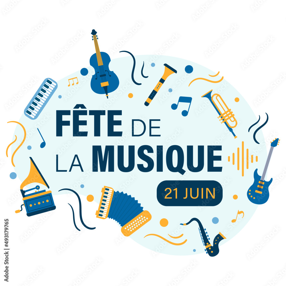 Fête de la musique - 21 Juin - Illustrations instruments de musique ...