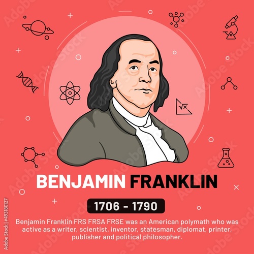 Obraz na płótnie Vector illustration of famous personalities: Benjamin Franklin with bio