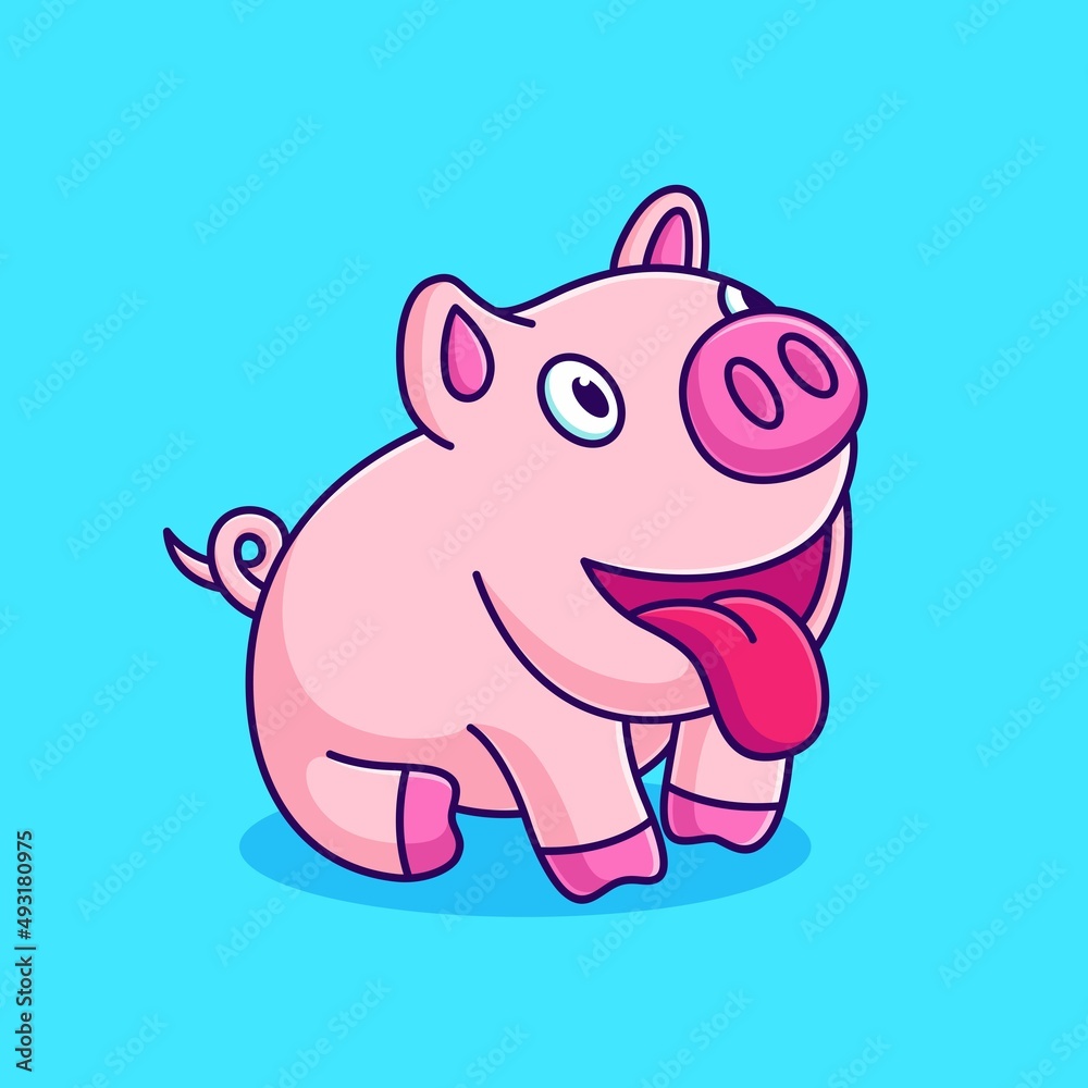 cute pig sticking out tongue vector illustration. amazed pig cartoon