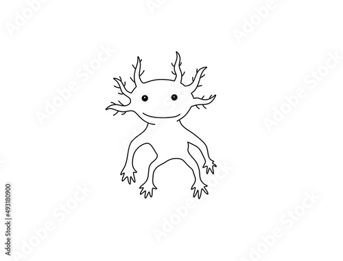 Vector isolated cute cartoon triton newt character colorless black and white contour line doodle drawing