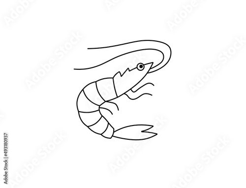 Vector isolated cute cartoon shrimp colorless black and white contour line simple drawing