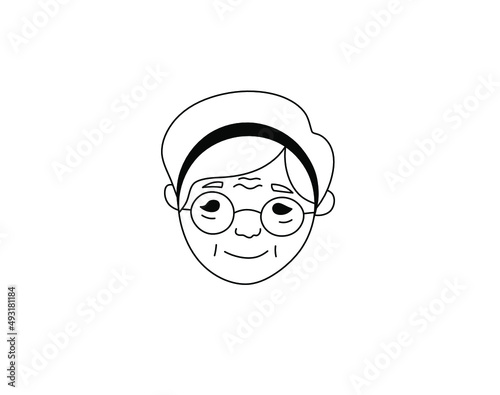 Vector isolated old granny head colorless black and white contour line drawing