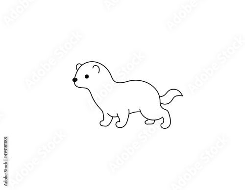 Vector isolated cute cartoon ferret or marten colorless black and white contour line doodle drawing