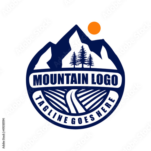 Mountain expedition logo template. Vintage mountain logo