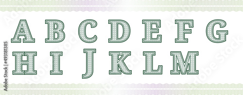 Guilloche numbers or letters with diploma certificate money grid texture.