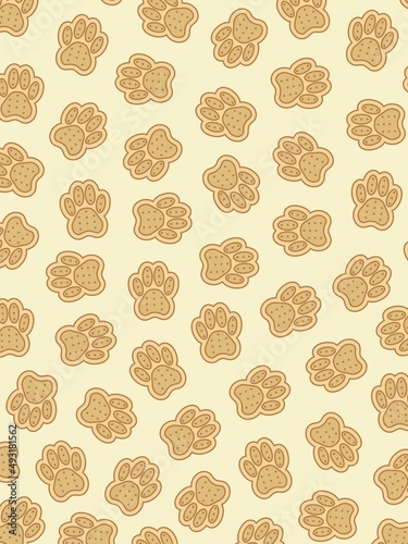 Cookies for animals. Paws. Background.