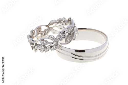 Wedding rings white gold, isolated on white