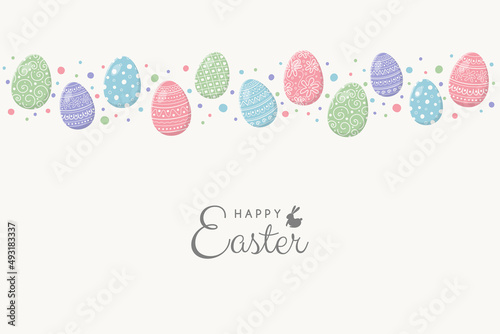 Happy Easter. Greeting card with decorative eggs on white background. Vector