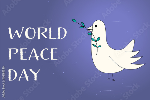 White dove of peace with branch Line art Vector illustration for Earth Day and World Environment Day Isolated on white background Copy space