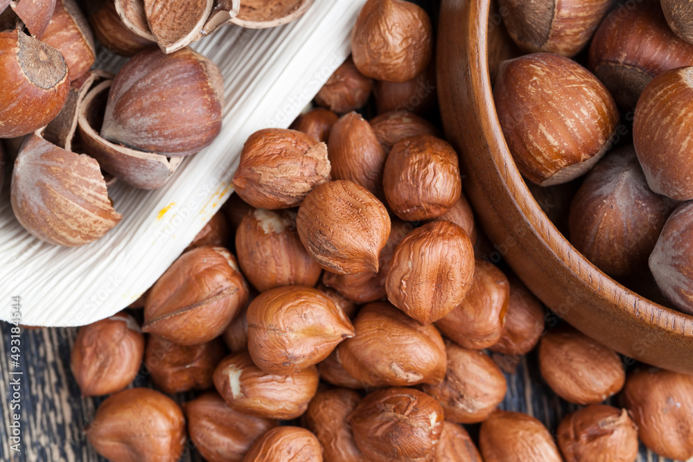 Fototapeta premium hazelnuts peeled from the shell