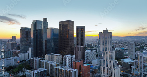 Los angeles panoramic city. Los Angeles downtown skyline  downtown skyline at sunset.