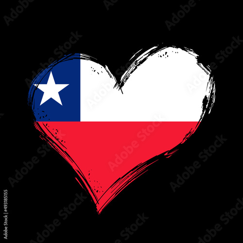 Chilean flag heart-shaped grunge background. Vector illustration.