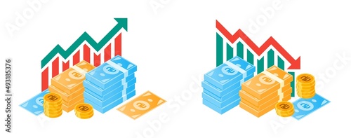 Ukrainian Hryvnia Fluctuation with Money Bundle Illustrations
