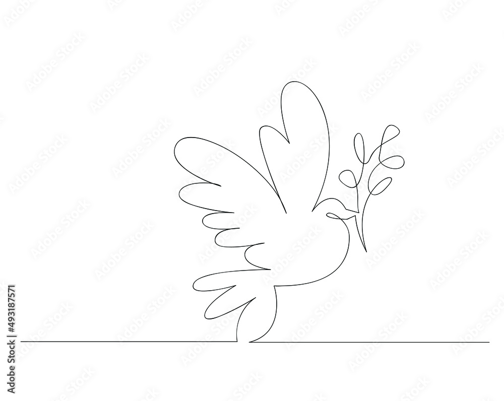 Continuous drawing of a single line. The bird is a dove, a symbol of peace. A hand-drawn vector concept Continuous drawing of a single line. The bird is a dove, a symbol of peace. A hand-drawn vector concept